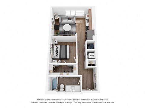 Floor plan for studio, 1 bath, 618 sqft